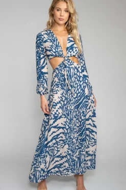 RESA Noelle Maxi Dress - Capri Blue & White Maxi Dress With Sleeves Discount