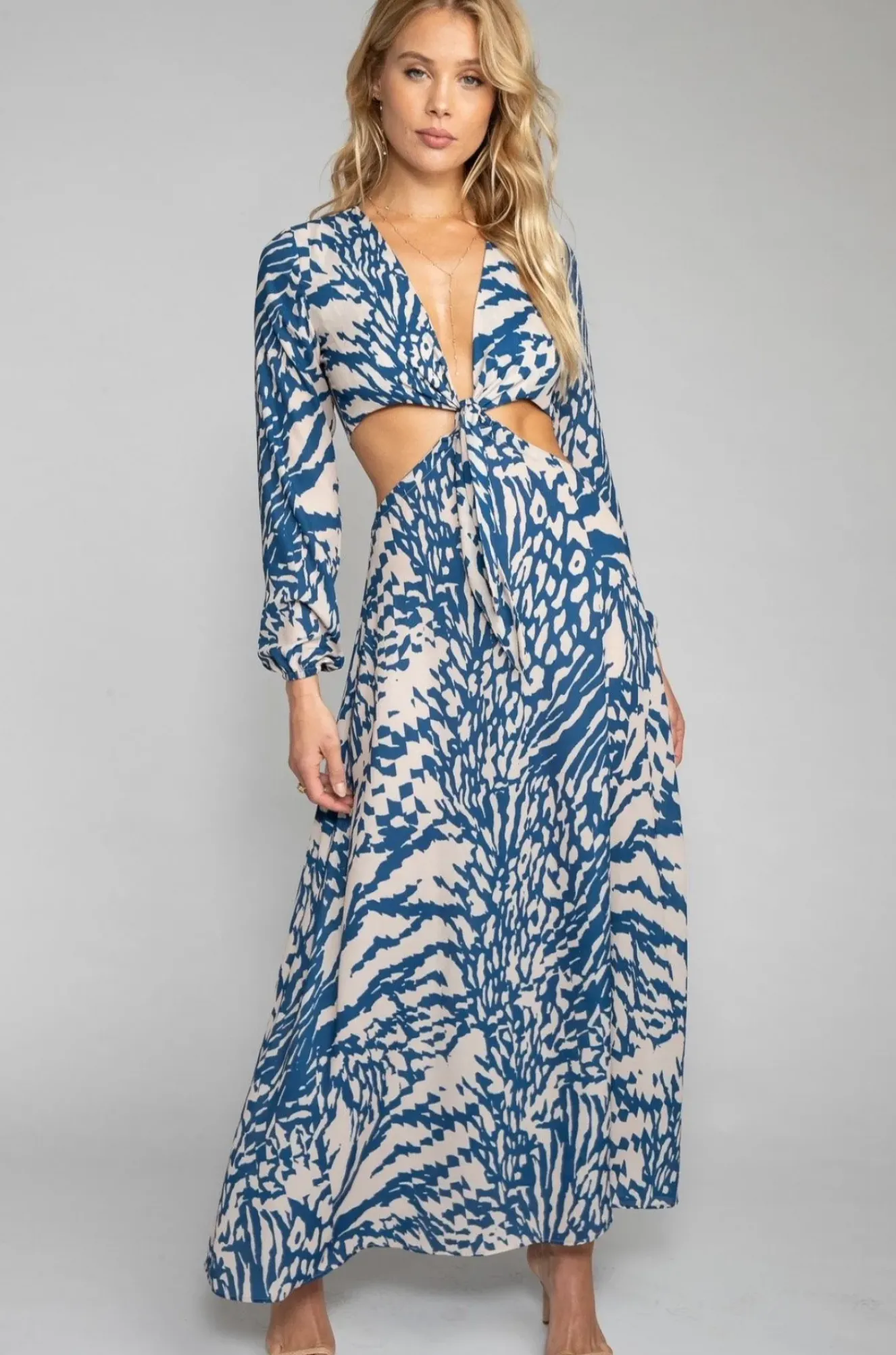 RESA Noelle Maxi Dress - Capri Blue & White Maxi Dress With Sleeves Discount