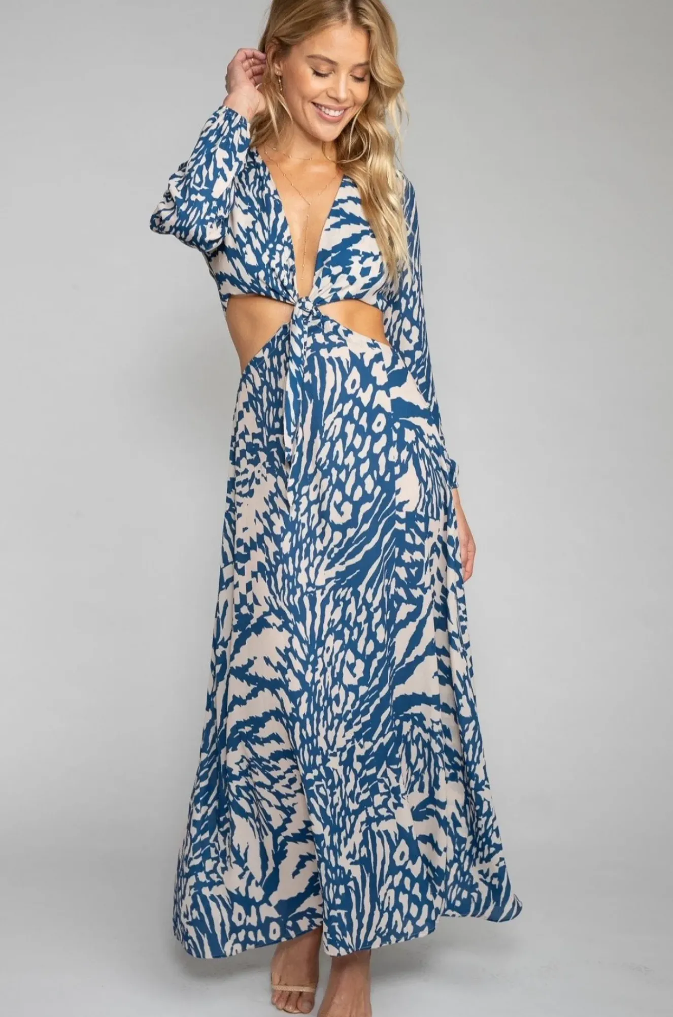 RESA Noelle Maxi Dress - Capri Blue & White Maxi Dress With Sleeves Discount