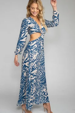 RESA Noelle Maxi Dress - Capri Blue & White Maxi Dress With Sleeves Discount