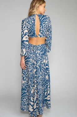 RESA Noelle Maxi Dress - Capri Blue & White Maxi Dress With Sleeves Discount