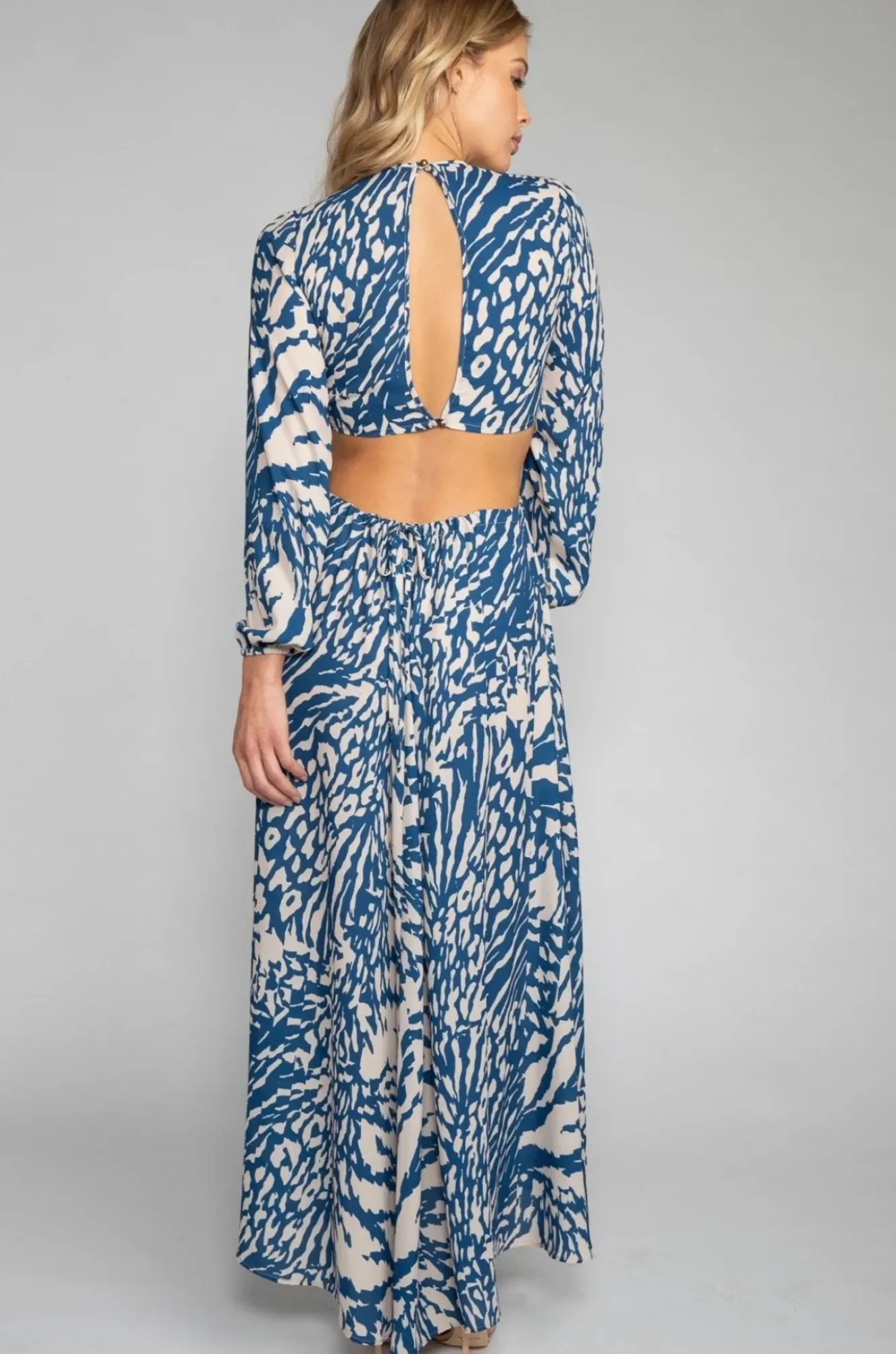 RESA Noelle Maxi Dress - Capri Blue & White Maxi Dress With Sleeves Discount